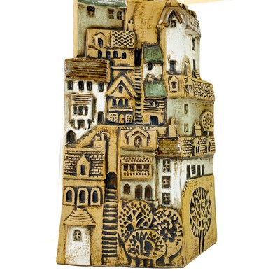 Lot 930 - A Tremaen pottery large village table lamp.