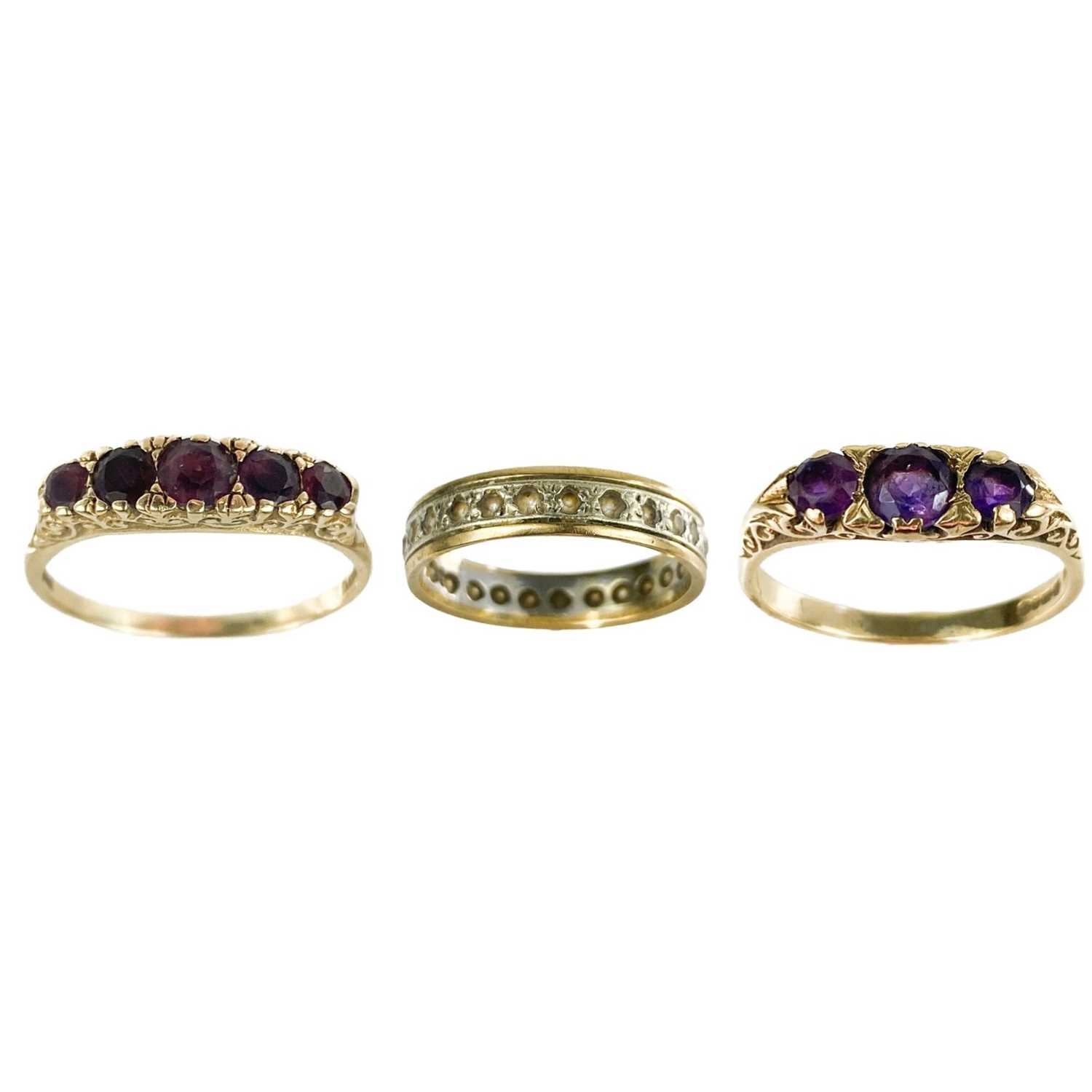 Lot 28 - Three 9ct gold stone set rings.