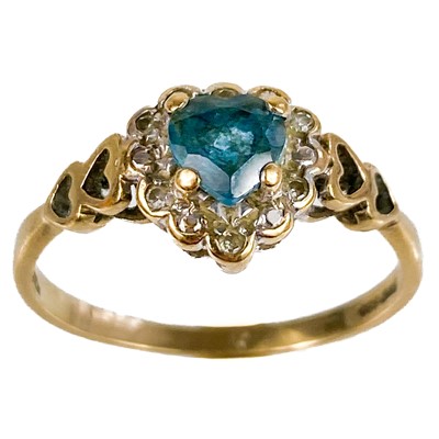 Lot 64 - A 9ct diamond and blue stone cluster heart shaped ring.