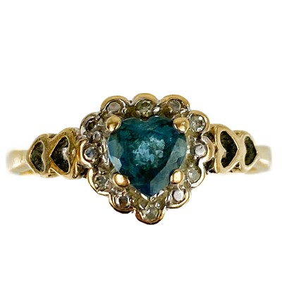 Lot 64 - A 9ct diamond and blue stone cluster heart shaped ring.