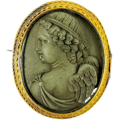 Lot 206 - A 19th century yellow metal mounted lava cameo brooch.