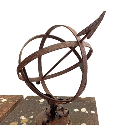 Lot 39 - A pair of wrought iron and brass mounted armillary spheres.