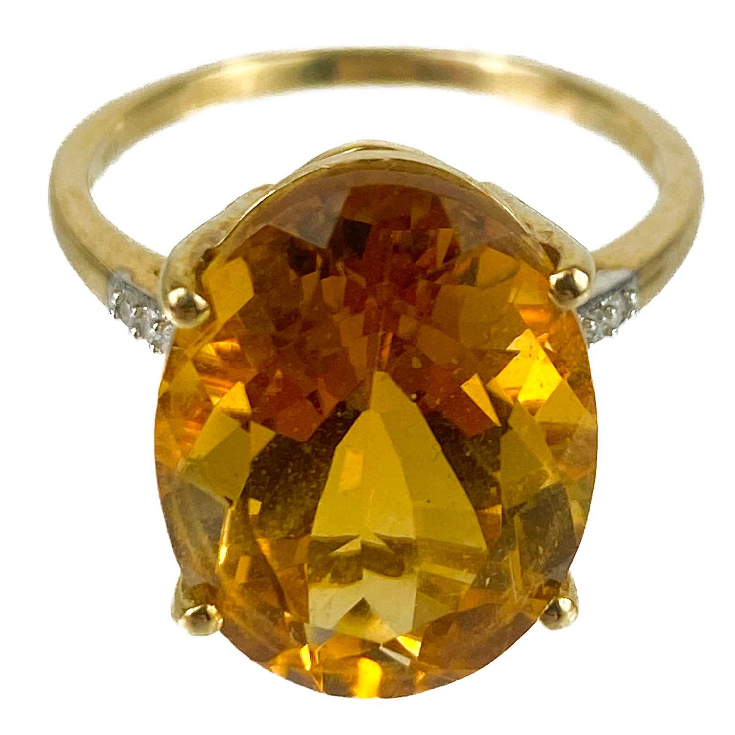 Lot 121 - A contemporary 9ct Rio golden citrine and diamond dress ring by Gemporia.