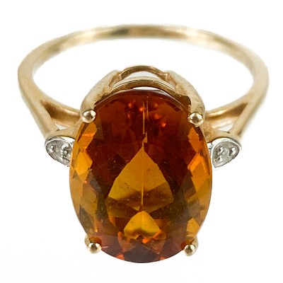 Lot 184 - A contemporary Santa Ana citrine and diamond dress ring by Gemporia.