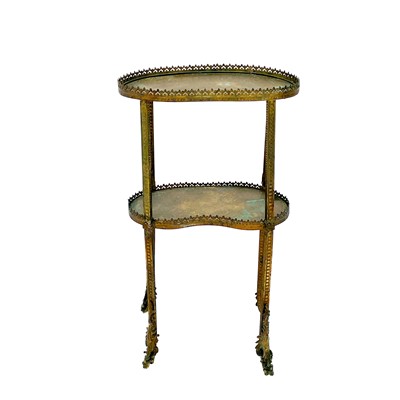 Lot 1884 - A French brass kidney shape two tier etagere.