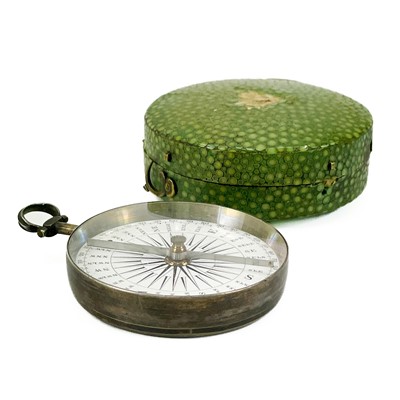 Lot 2 - A George III silver pocket compass and shagreen case.