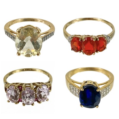 Lot 151 - Four contemporary 9ct gem set dress rings.