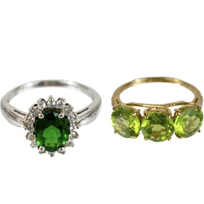 Lot 241 - Two contemporary 9ct green gem set dress rings.