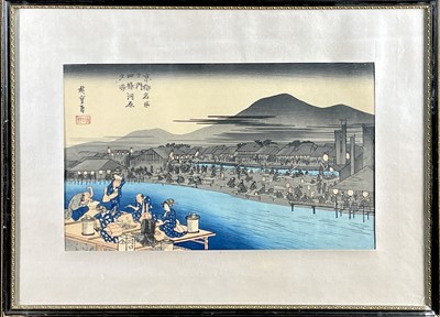 Lot 391 - Enjoying the Cool Evening Shijo, Kyoto, Ando (or Utagawa) Hiroshige.