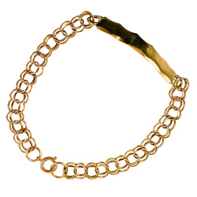 Lot 112 - A 9ct gold ID bracelet with double loop link chain.