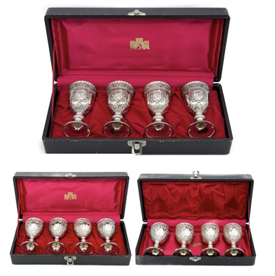 Lot 396 - Three cased sets of reproduction silver goblets.