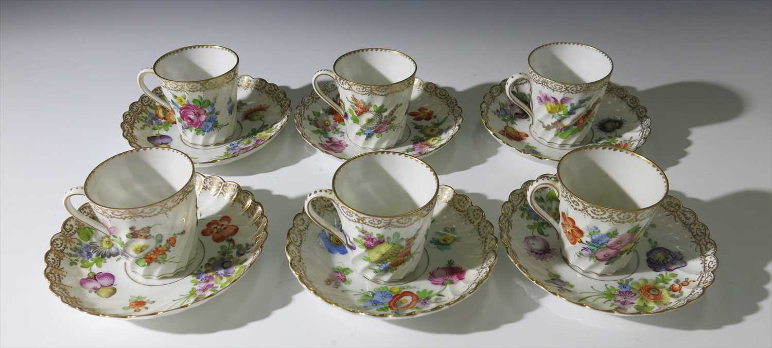 Lot 1391 - Six Dresden Coffee Cans And Saucers With