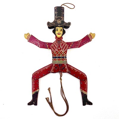 Lot 101 - A carved and painted wood Folk Art jumping Jack automata.