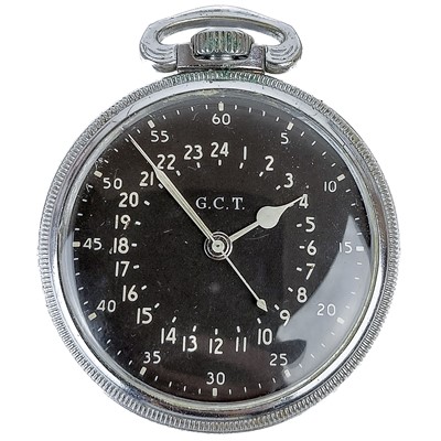 Lot 37 - A Hamilton Watch Co. 22 jewel 24 hour military issue nickel case crown wind pocket watch.