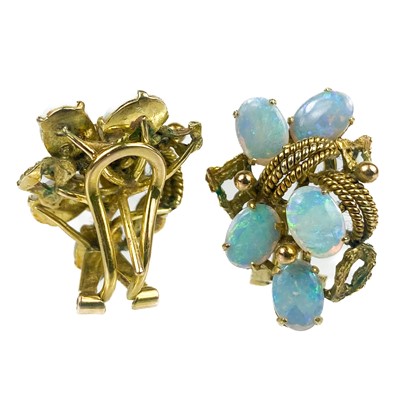 Lot 211 - A pair of 18ct gold opal set openwork stud earrings.