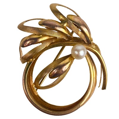 Lot 97 - A modern 9ct pearl set spray brooch.