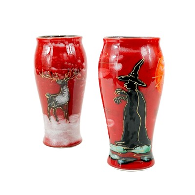 Lot 816 - An Anita Harris art pottery vase decorated with a  witch and an orange moon.