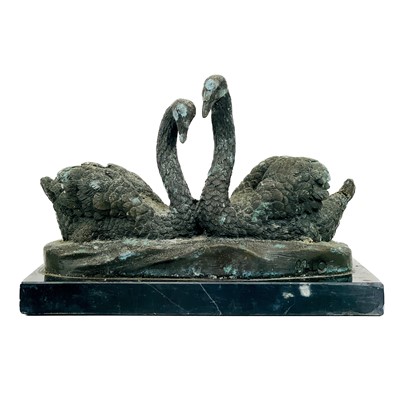 Lot 65 - A bronze sculpture of two swans by J B Deposee.