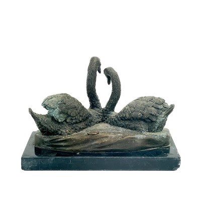 Lot 65 - A bronze sculpture of two swans by J B Deposee.