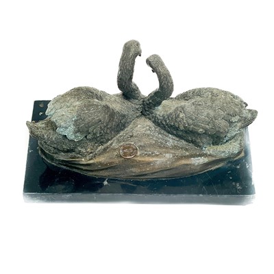 Lot 65 - A bronze sculpture of two swans by J B Deposee.