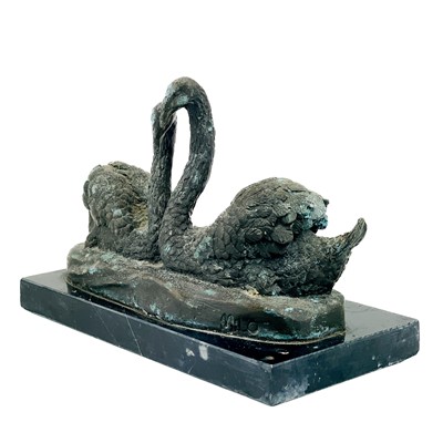 Lot 65 - A bronze sculpture of two swans by J B Deposee.