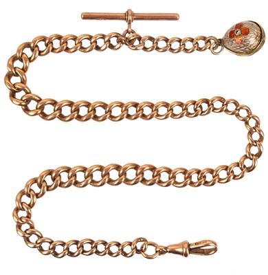 Lot 41 - A 9ct rose gold graduated curb link Albert watch chain.