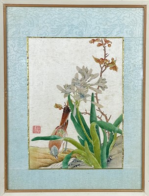 Lot 225 - A pair of Chinese collage paintings raised on silk, early 20th century.