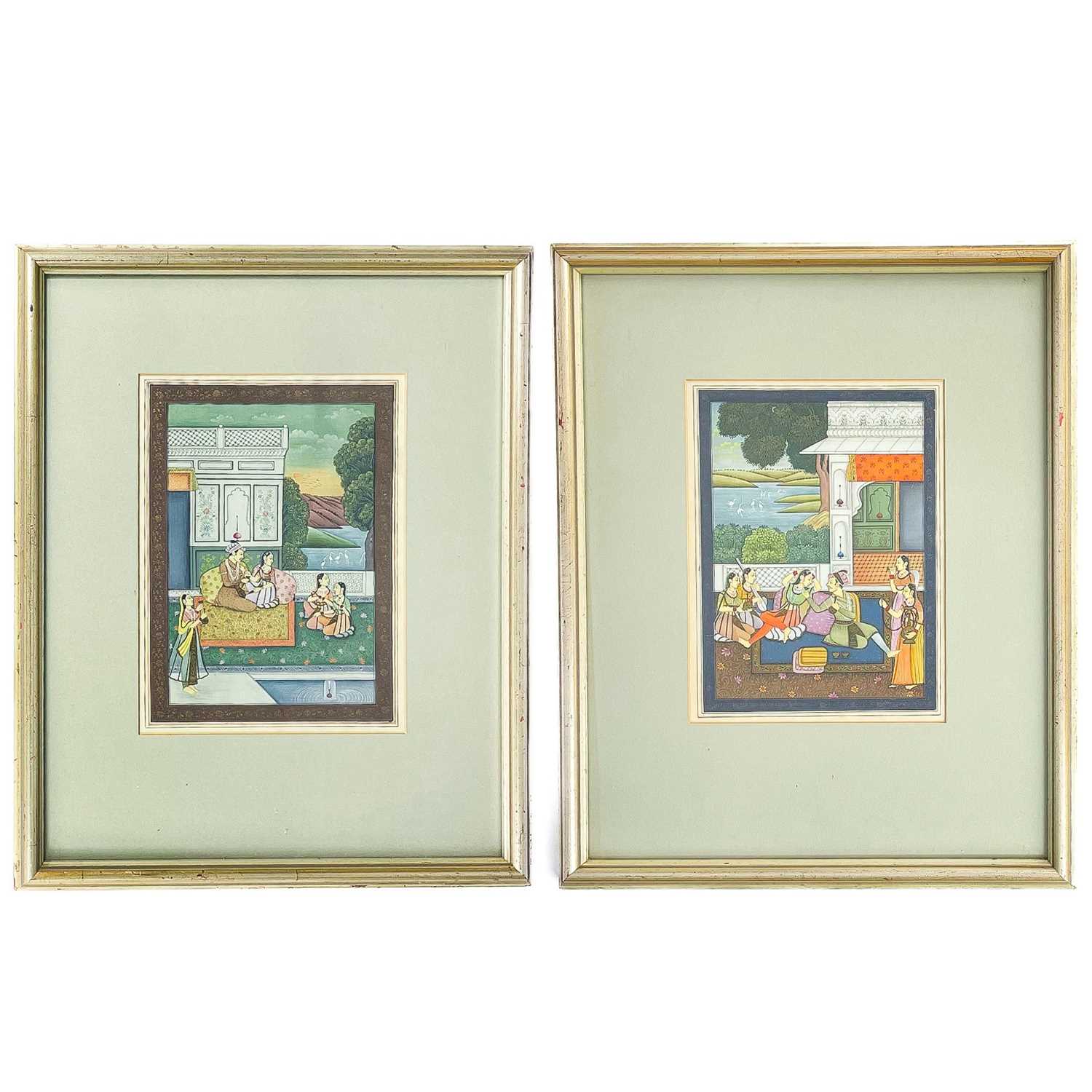 Lot 4 - Two Indian Mughal School watercolours on silk, 20th century.