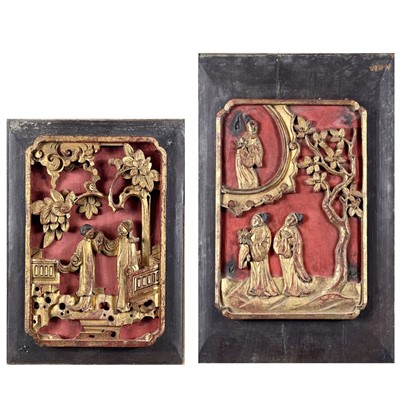 Lot 226 - Two Chinese carved wood gilt panels, 19th century.