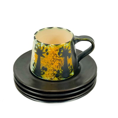 Lot 812 - A Newlyn Celtic pottery coffee service in the folk pattern.