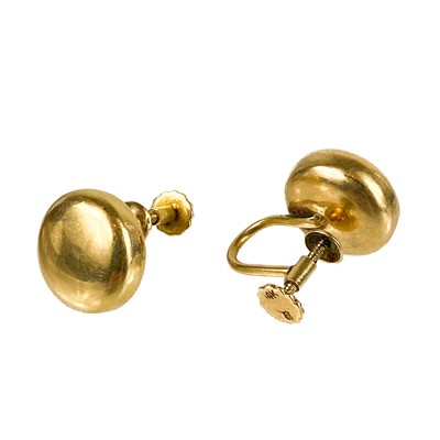 Lot 100 - A pair 14ct gold hollow ovoid screw back earrings.