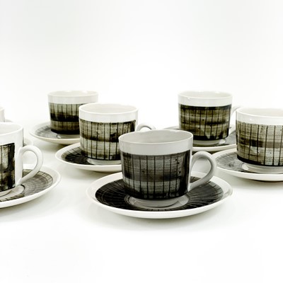 Lot 926 - A set of eight mid-century Briglin pottery coffee cups and saucers.