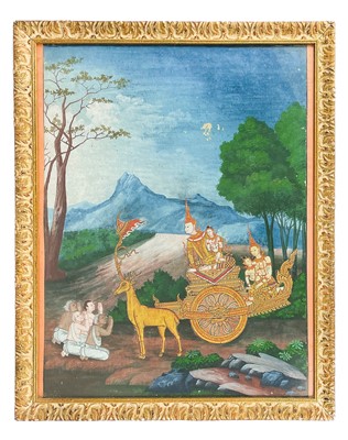 Lot 54 - A Burmese watercolour of Shiva and Parvati, early 19th century.