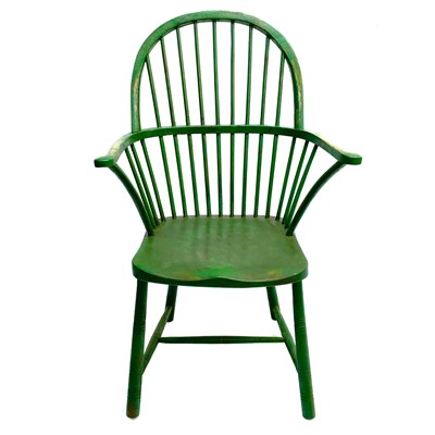 Lot 174 - A West country green painted stick back Windsor armchair.