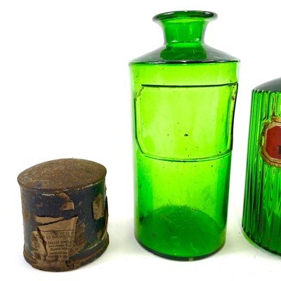 Lot 179 - Green and blue glass apothecary bottles.