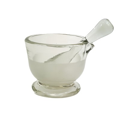 Lot 910 - A glass muller, with a ground base, and a pestle and mortar.