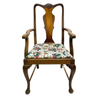 Lot 193 - A Queen Anne style walnut and oak elbow chair.