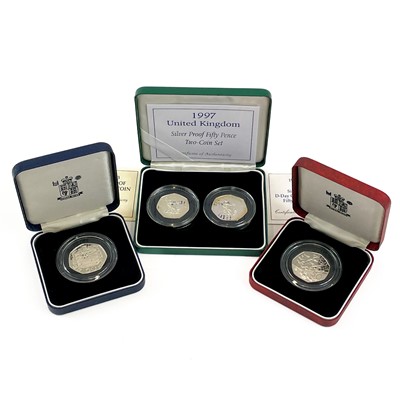 Lot 25 - Great Britain 50 pence Silver proof cased coins 1992 to 1997 (x3).