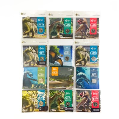 Lot 46 - 2020 50 pence colourised Dinosaurs & uncolourised "Tales of the Earth"