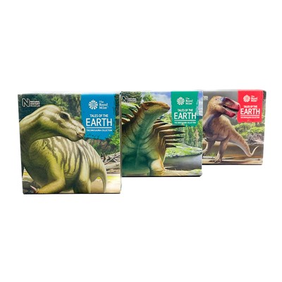 Lot 49 - UK 2020 50 pence colourised silver proof Dinosaurs "Tales of the Earth" in Royal Mint packages (x3)