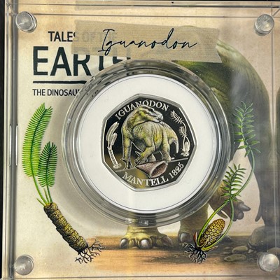 Lot 49 - UK 2020 50 pence colourised silver proof Dinosaurs "Tales of the Earth" in Royal Mint packages (x3)