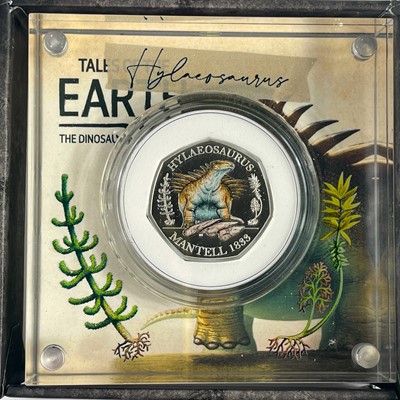 Lot 49 - UK 2020 50 pence colourised silver proof Dinosaurs "Tales of the Earth" in Royal Mint packages (x3)