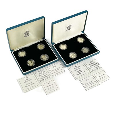 Lot 53 - UK Silver Proof 1999 to 2002 Piedfort and Normal 4 coins sets in Royal Mint Boxes.