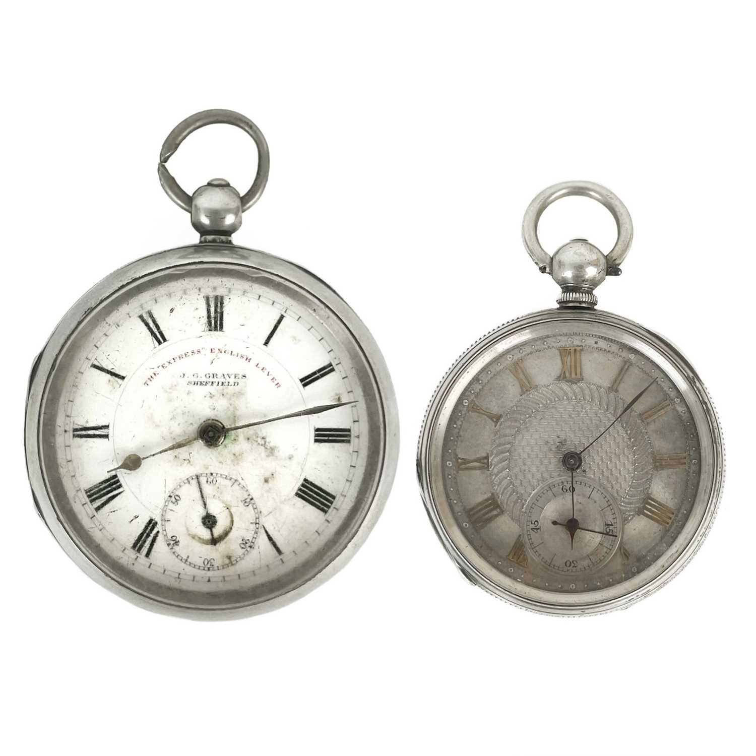 Lot 34 - Two silver cased key wind pocket watches.