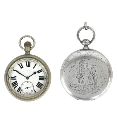 Lot 29 - An American silver plated full hunter pocket watch with lever movement (lacks dial)