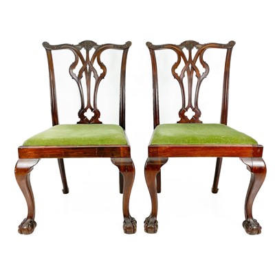 Lot 1917 - A pair of George III style mahogany dining chairs.