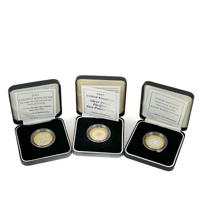 Lot 68 - UK Silver Proof £2 Piedfort Coins 1997-2001 in Royal Mail Mint Boxes.