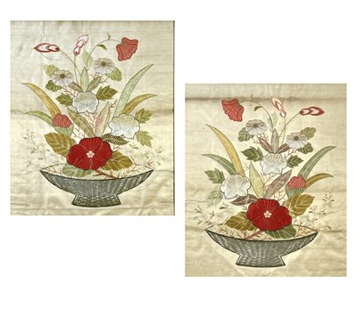 Lot 1613 - A pair of embroidered silk work pictures.