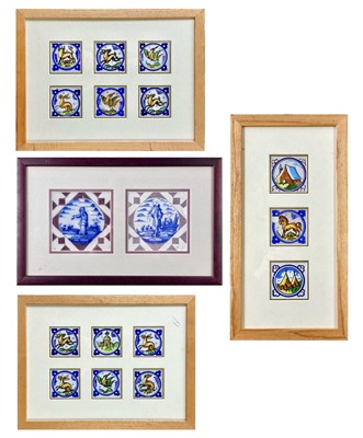 Lot 939 - A pair of Dutch delft manganese tiles in a frame.