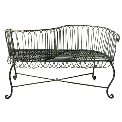 Lot 618 - A galvanised wrought iron garden loveseat.